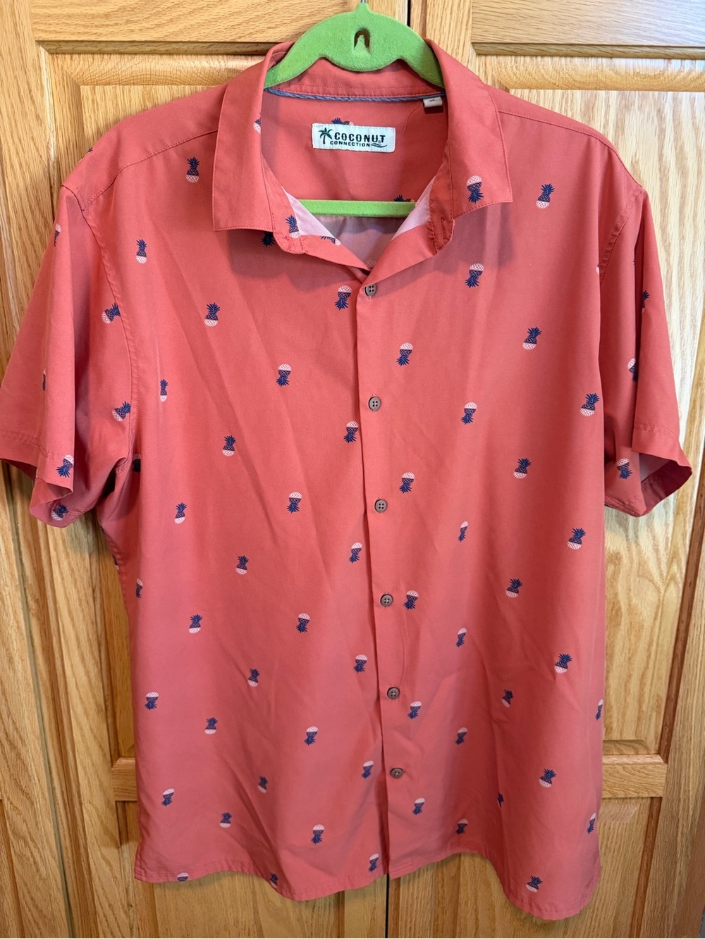 Men's Pineapple Print Coral Short-Sleeve Button-Up Shirt - XL
